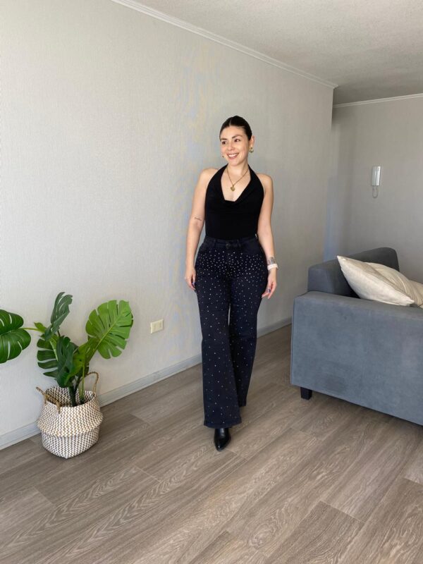 jeans wide leg negro brillos - Confeccion nacional