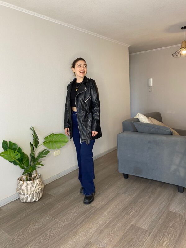 Chaqueta larga ecocuero forrada