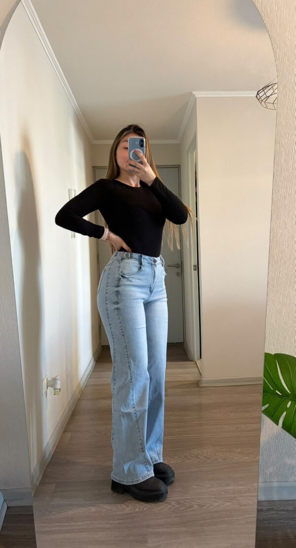 Jeans wide leg celeste pretina ajustable